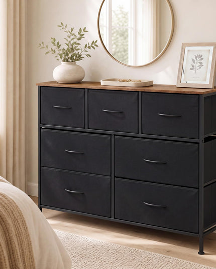 GIANTEX 7-Drawer Wide Dresser with 2-Sized Folding Fabric Drawers & 2 Anti-tipping Kits