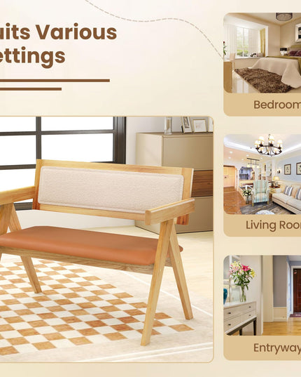 Giantex Dining Bench with Back, Accent Wooden Bench with Armrest
