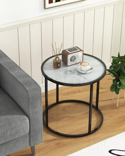 Giantex Round Side Table, Tempered Glass End Table with Metal Frame