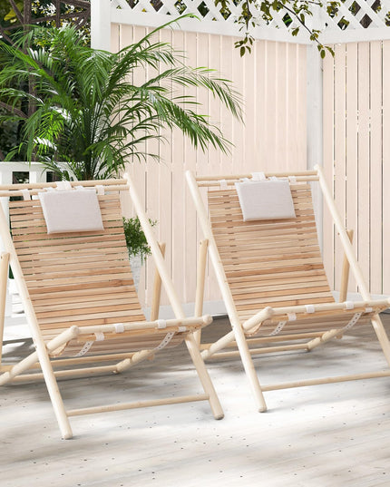 Giantex Wood Lounge Chair Outdoor - Folding Beach Chair with Detachable Headrest