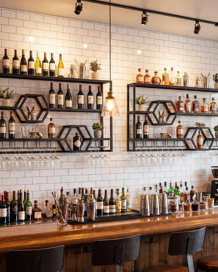Giantex Wall Mounted Wine Rack | 47” Large Floating Bar Shelves w/Glass Holder