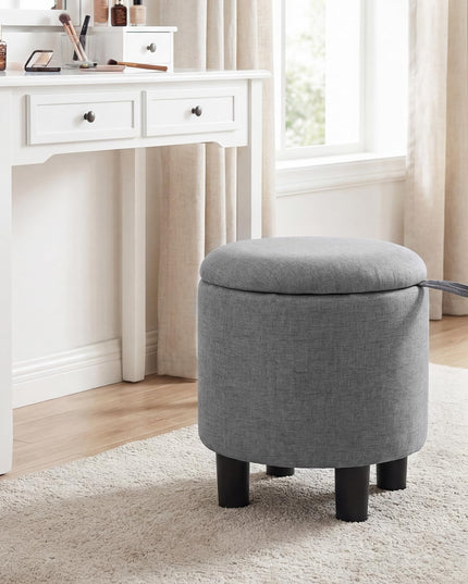 Giantex Round Ottoman with Storage Linen Fabric Upholstered