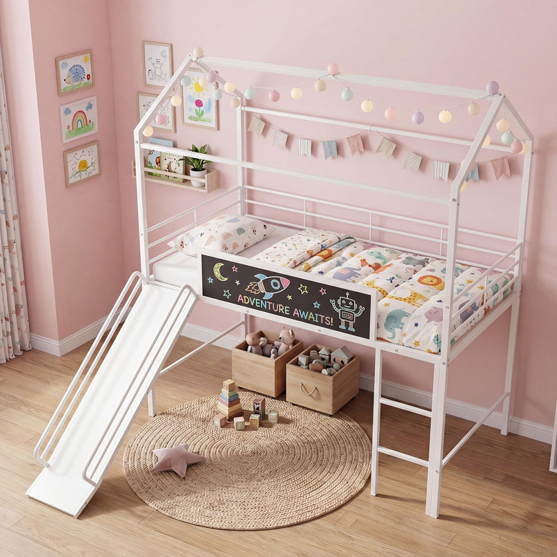 Giantex Twin Size House Loft Bed Low Loft Bedframe