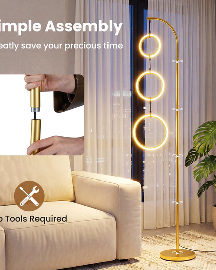 Giantex 71" Modern 3-Ring LED Floor Lamp | 3 Color Temperatures Tall Contemporary Light