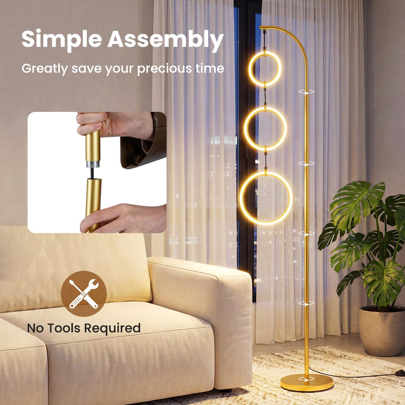 Lampadaire LED moderne Giantex 71" à 3 anneaux | Grand luminaire contemporain à 3 températures de couleur