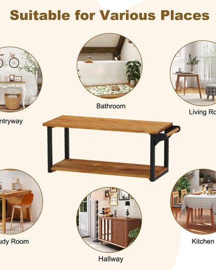 Giantex Teak Wood Bathroom Floating Wall Shelves 40.5" Long 2-Tier Storage Rack