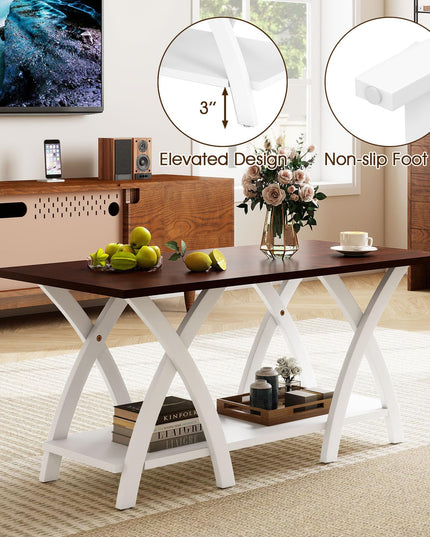 Giantex 2 Tier Wood Center Table with Storage Shelf & X Shaped Support Legs