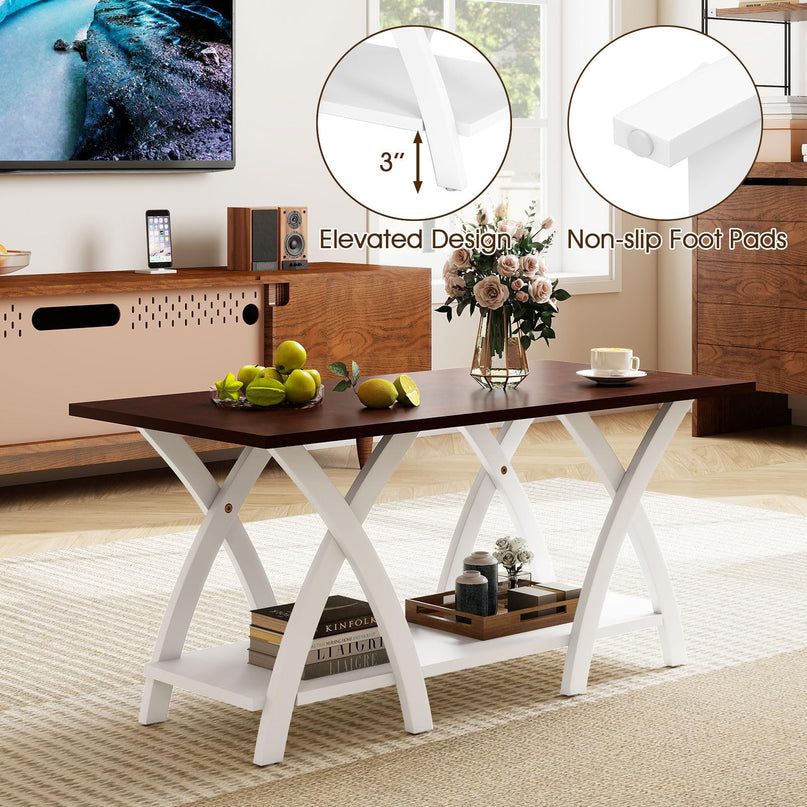 Giantex 2 Tier Wood Center Table with Storage Shelf & X Shaped Support Legs