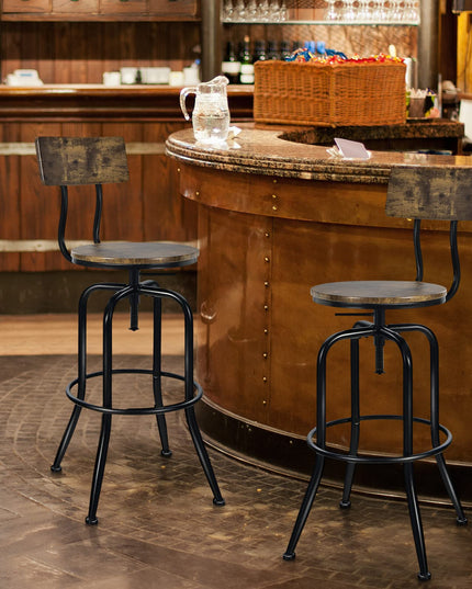 Industrial Bar Stool, Vintage Adjustable Swivel Counter Height Kitchen Dining Chair with Arc-Shaped Backrest