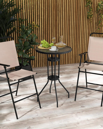 Giantex 3 PCS Outdoor Bistro Set, Patio Bar Table with 2 Folding Chairs