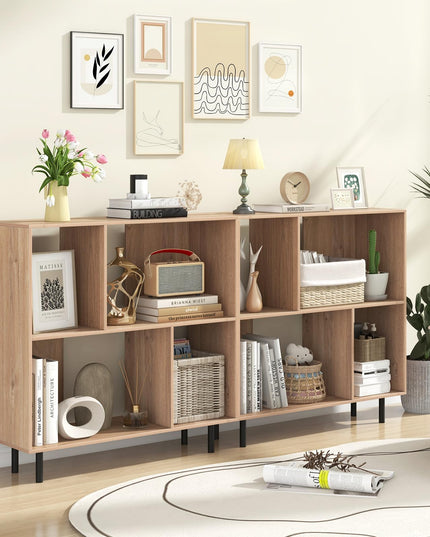Giantex 3-Tier Bookcase, Modern Cube Bookshelf with 4 Compartments & Metal Legs, Minimalist Freestanding Storage Organizer