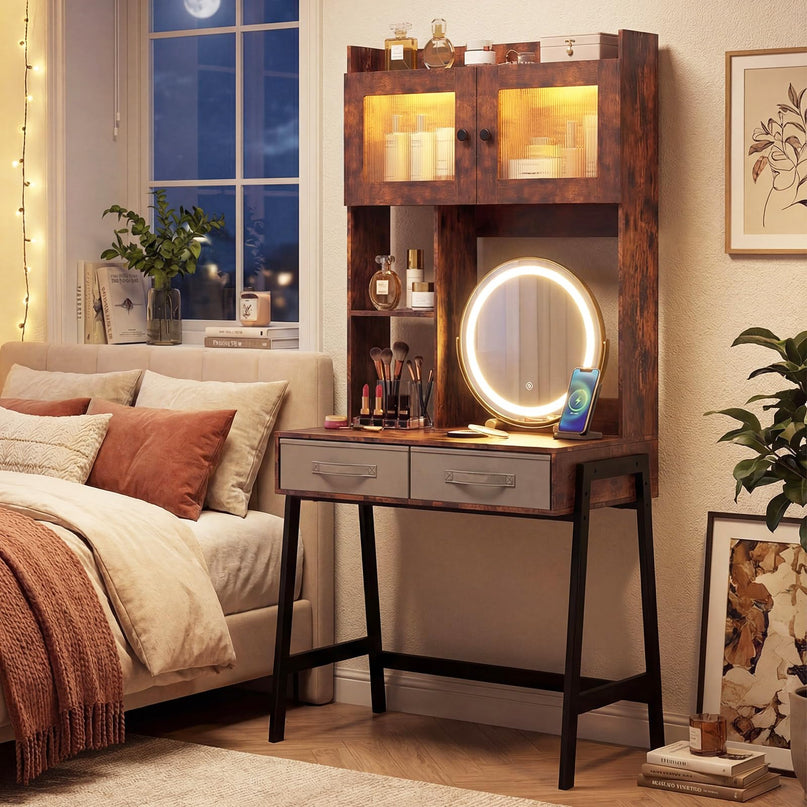 Coiffeuse haute de 170 cm avec miroir LED pour chambre à coucher de Giantex