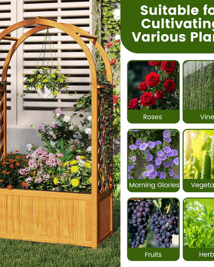 Giantex Raised Garden Bed with Arch Lattice Trellis(33"x15"x57")