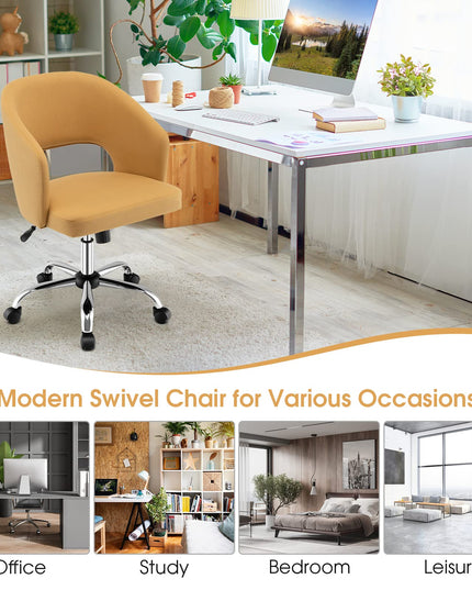 Giantex Home Office Desk Chair, Mid Back Swivel Chair with Hollow Design & Height Adjustable (Yellow)