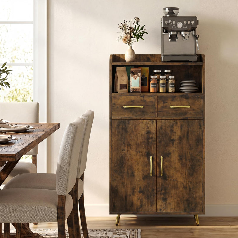 Giantex Bathroom Storage Cabinet | Freestanding Floor Cabinet with 2 Drawers and 2 Doors