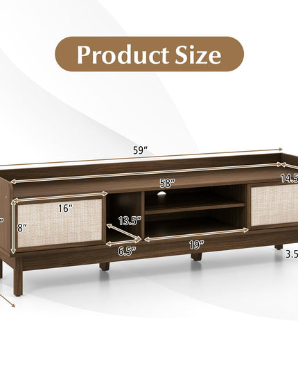 Giantex TV Stand for 65” TV, Entertainment Center with Woven Doors, Sliding Door, Adjustable Shelf & Compartment