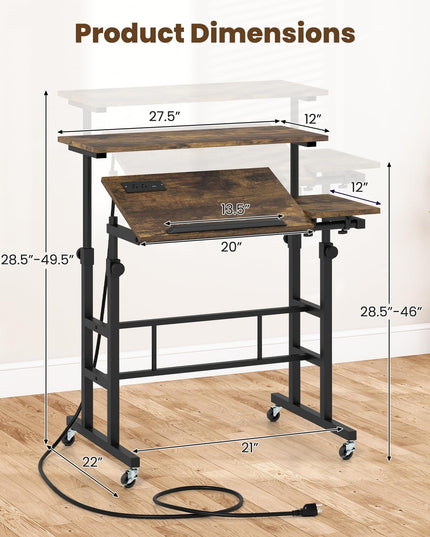 GIANTEX Mobile Standing Desk Adjustable Rolling Computer Desk