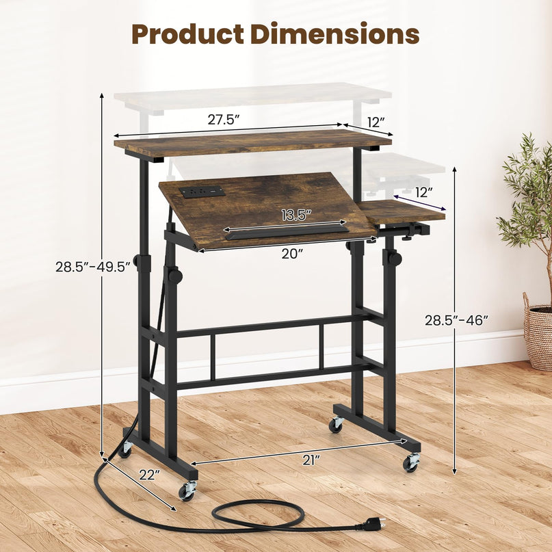 GIANTEX Mobile Standing Desk Adjustable Rolling Computer Desk