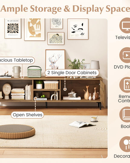 Meuble TV Moderne Milieu de Siècle Giantex pour TV 55-65 Pouces | Meuble TV à Rainures Ondulées