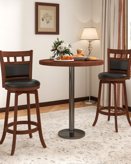 Giantex Wood Bar Stools Set, 31" Swivel Bar Height Barstools w/Back, Rubber Wood Frame