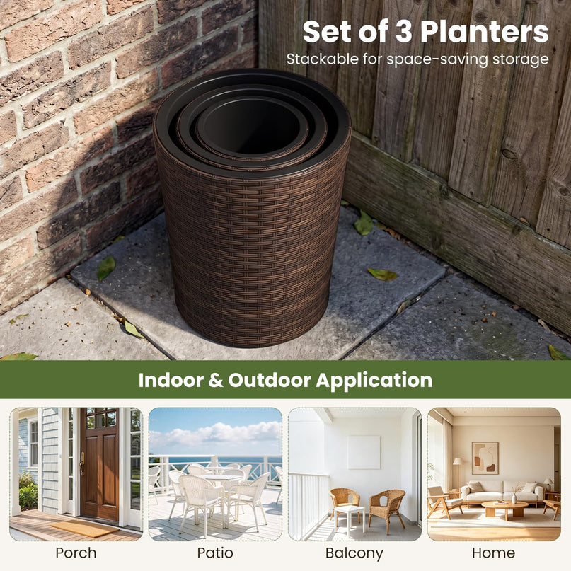 Giantex Set of 3 Plastic Planters with Drainage Holes and Saucers
