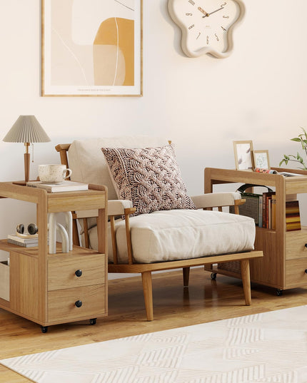Giantex Rolling Side Table with Storage with Wheels & Open Shelves
