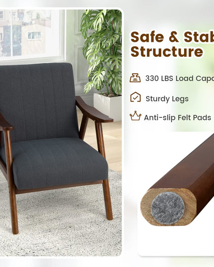 Giantex Mid-Century Modern Accent Chair - Comfy Upholstered Lounge Chair with Arms, Anti-Slip Felt Pads