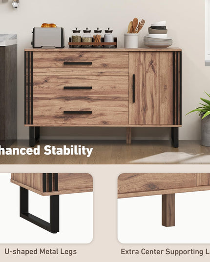 Giantex Buffet Cabinet with Storage, Kitchen Sideboard with 3 Large Drawers & 1-Door Storage Cabinet