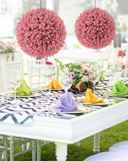 Giantex 2 PCS Artificial Plant Topiary Ball, 17.5'' Pink Faux Eucalyptus Decorative Balls for Wedding Home Decor