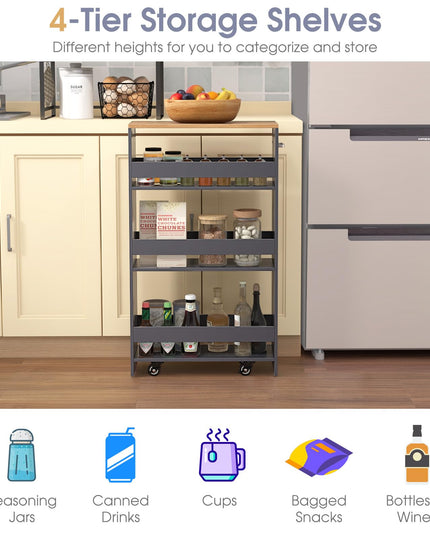 Giantex 4 Tier Rolling Slim Storage Cart, 8” Narrow Slide Out Kitchen Cart w/Handle & Open Shelves