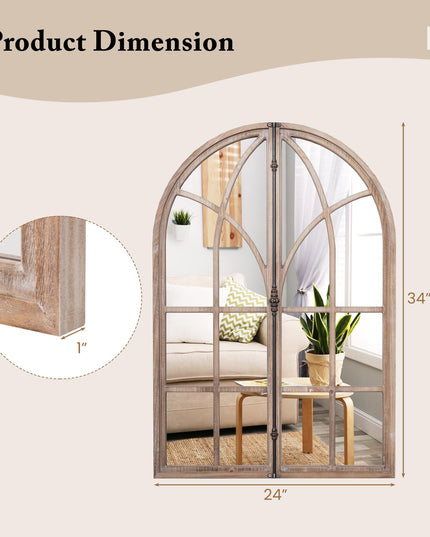 CHARMAID Farmhouse Arched Window Mirror - 34"x23" Arch Mirror Wall Decor