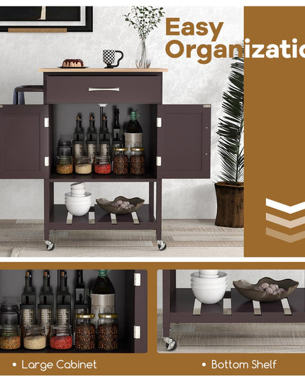 Giantex Rolling Kitchen Island Cart, Mobile Serving Cart with Drawer, 2-Door Storage Cabinet, Storage Shelf