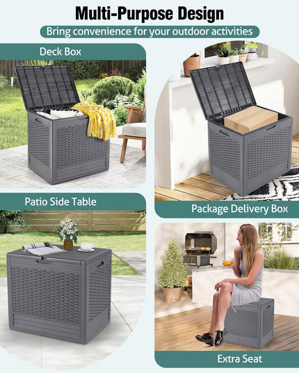 Giantex 25 Gallon Outdoor Storage Box with Rattan Patterns & Lockable Lid