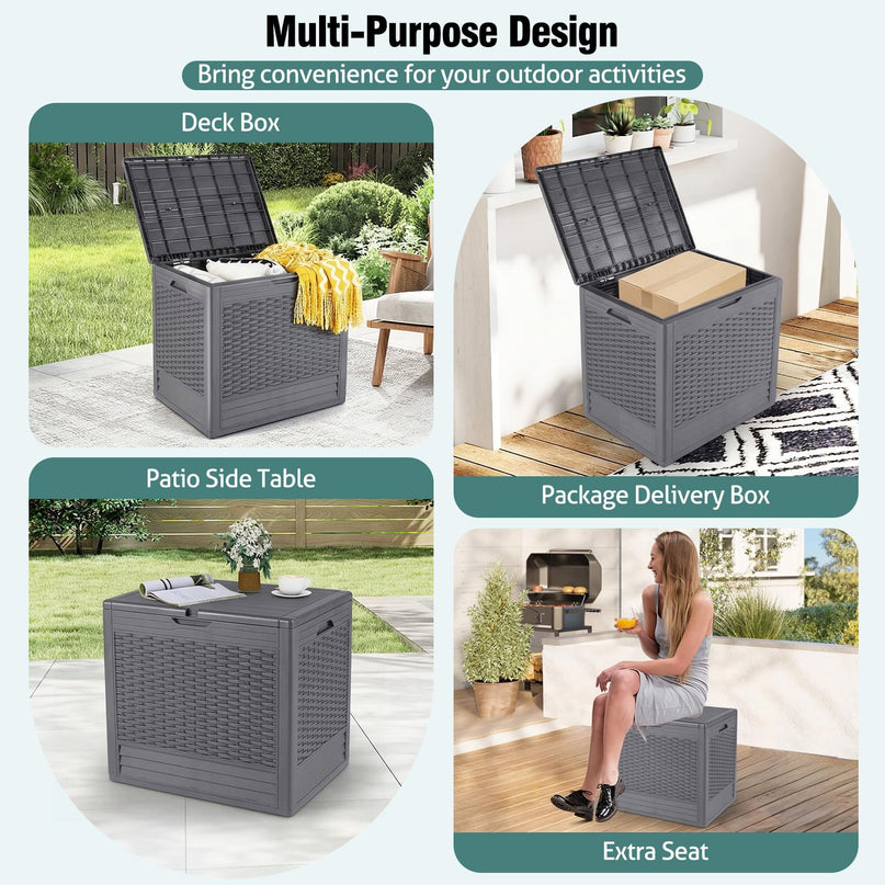 Giantex 25 Gallon Outdoor Storage Box with Rattan Patterns & Lockable Lid