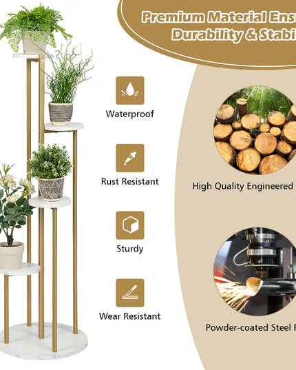 Giantex 4 Tier Plant Stand Indoor, Tall Plant Shelf with Marble Texture for Multiple Potted Plants, Tiered Metal Plant Holder Flower Display Rack for Living Room Balcony Porch