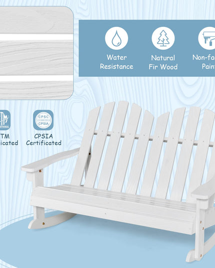 Giantex 2-Person Adirondack Rocking Chair - Kids Outdoor Rocking Bench with Slatted Seat, High Backrest