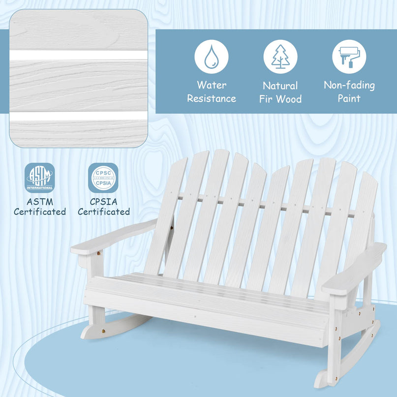 Giantex 2-Person Adirondack Rocking Chair - Kids Outdoor Rocking Bench with Slatted Seat, High Backrest