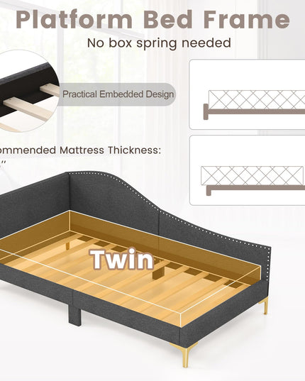 Giantex Upholstered Daybed, Rivet-Tufted Platform Bed with Headboard