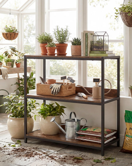Giantex Industrial 3-Tier Small Bookshelf with Wooden Shelves and Metal Frame (1/2)