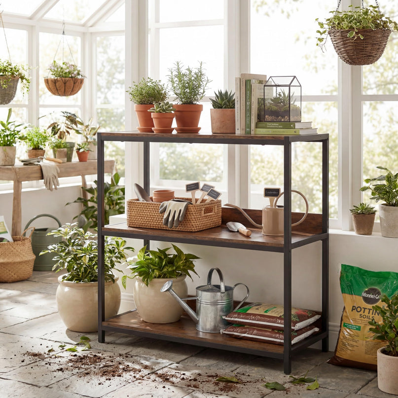 Giantex Industrial 3-Tier Small Bookshelf with Wooden Shelves and Metal Frame (1/2)