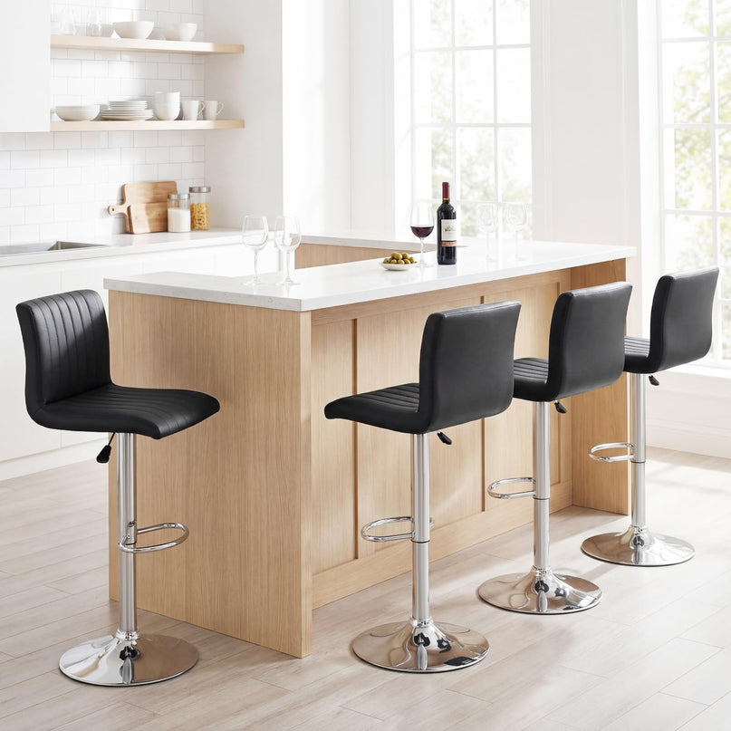 Giantex Tabourets de Bar Modernes | Chaises de Bar Pivotantes Réglables avec Dossier et Repose-Pieds (2/4)