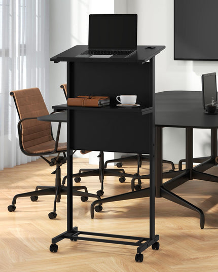 Giantex Mobile Lectern Podium, Height Adjustable Rolling Laptop Cart with Tilting Tabletop