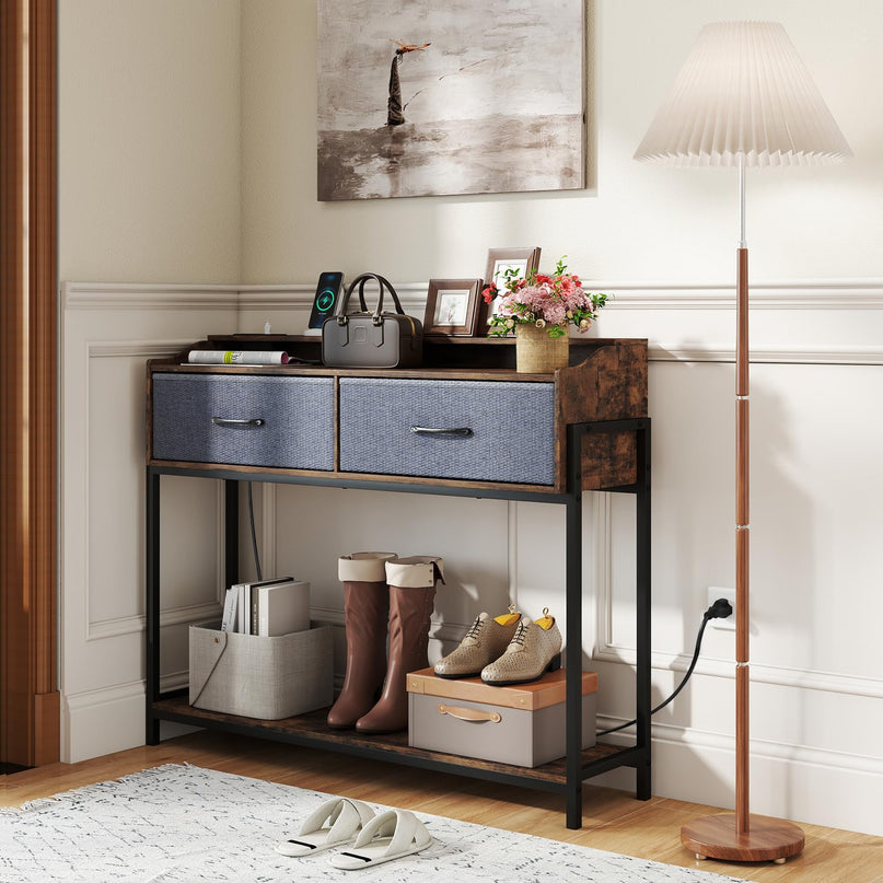 GIANTEX Console Table with Charging Station 43" Narrow Entryway Table