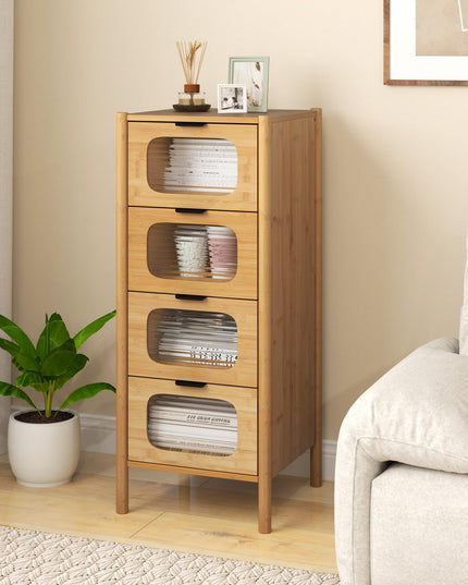 Giantex 4 Drawer Storage Cabinet with Fluted Tempered Glass Drawers