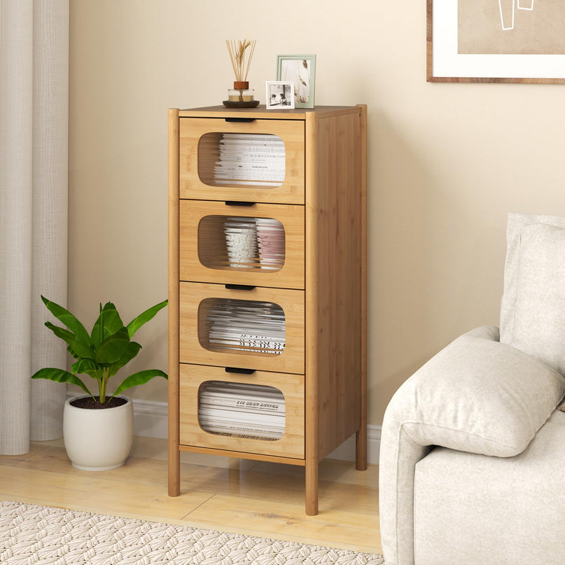 Giantex 4 Drawer Storage Cabinet with Fluted Tempered Glass Drawers