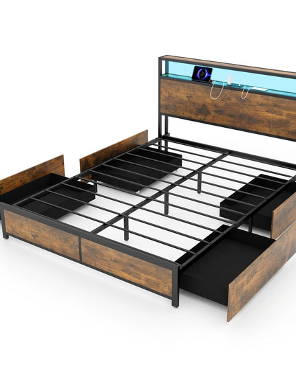 Giantex Queen/Full Bed Frame with LED Lights Headboard and 4 Storage Drawers