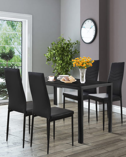 4 Dining Chairs, High Back Dining Side Chairs w/PVC Leather & Non-Slip Feet Pads