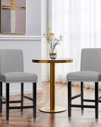 Giantex Upholstered Counter Height Bar Stools w/ Rubber Wood Legs, Breathable Linen Fabric