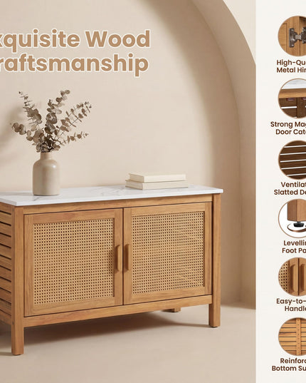 Giantex Acacia Wood Outdoor Cabinet w/Faux Marble Top