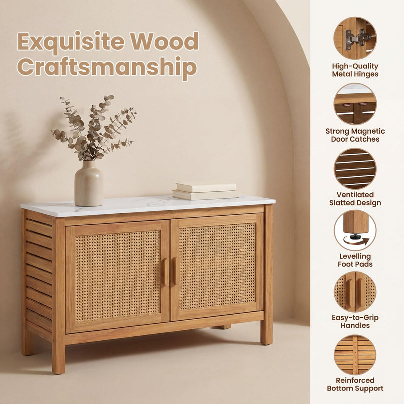 Giantex Acacia Wood Outdoor Cabinet w/Faux Marble Top